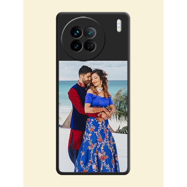 Image Upload With Space Black Color On Custom Soft Matte Mobile Back Cover - Vivo X90 5G
