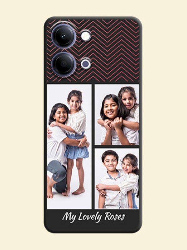 Wave Pattern with 3 Image Holder On Space Black Custom Soft Matte Mobile Back Cover - Vivo Y05 4G