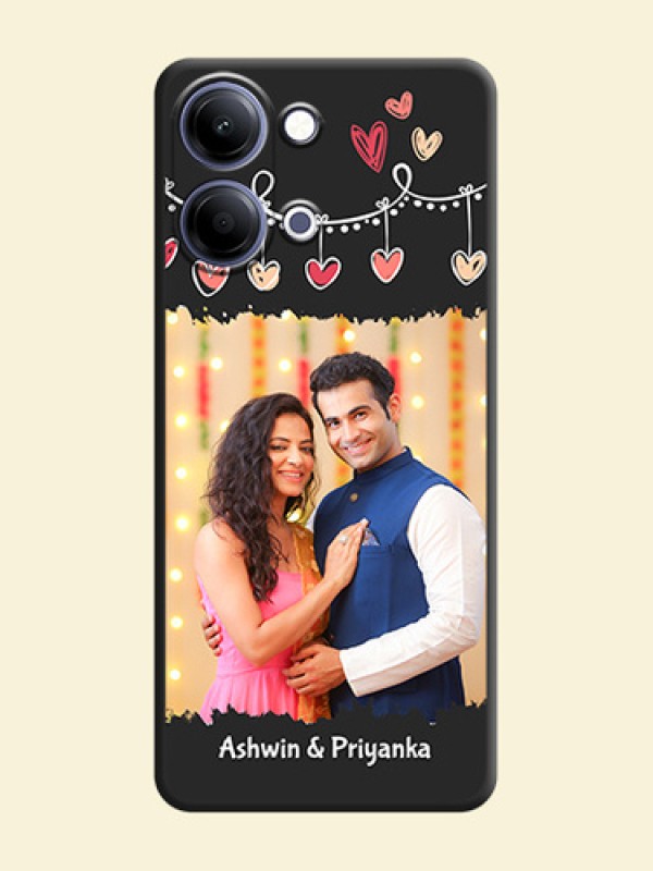 Pink Love Hangings with Name On Space Black Custom Soft Matte Mobile Back Cover - Vivo Y11 5G
