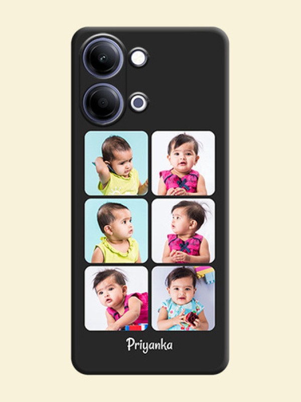 Floral Art with 6 Image Holder on Photo On Space Black Custom Soft Matte Mobile Back Cover - Vivo Y11 5G