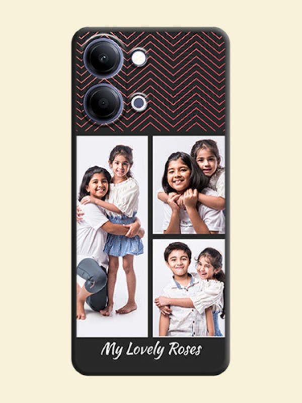 Wave Pattern with 3 Image Holder On Space Black Custom Soft Matte Mobile Back Cover - Vivo Y11 5G