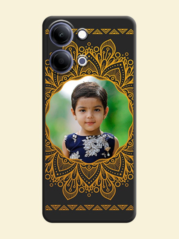Round Image with Floral Design On Space Black Custom Soft Matte Mobile Back Cover - Vivo Y11 5G
