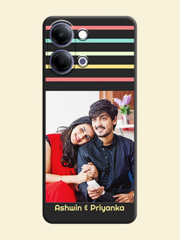 Color Stripes with Photo and Text on Photo On Space Black Custom Soft Matte Mobile Back Cover - Vivo Y11 5G