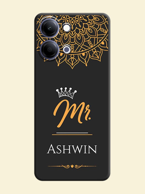 Mr Name with Floral Design On Space Black Custom Soft Matte Mobile Back Cover - Vivo Y11 5G