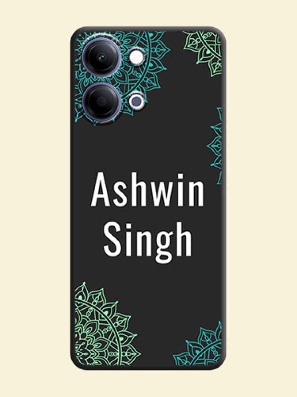 Your Name with Floral Design On Space Black Custom Soft Matte Mobile Back Cover - Vivo Y11 5G