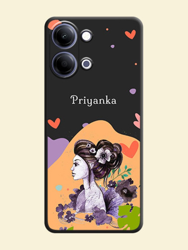 Namecase For Her With Fancy Lady Image On Space Black Custom Soft Matte Mobile Back Cover - Vivo Y11 5G