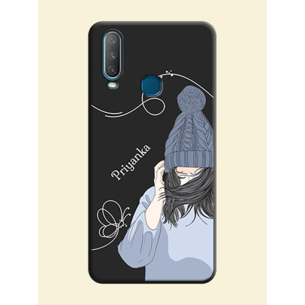 Girl With Blue Winter Outfiit Custom Text Design On Space Black Personalized Soft Matte Phone Covers -Vivo Y15 Girl With Blue Winter Outfiit Custom Text Design On Space Black Personalized Soft Matte Phone Covers -Vivo Y15