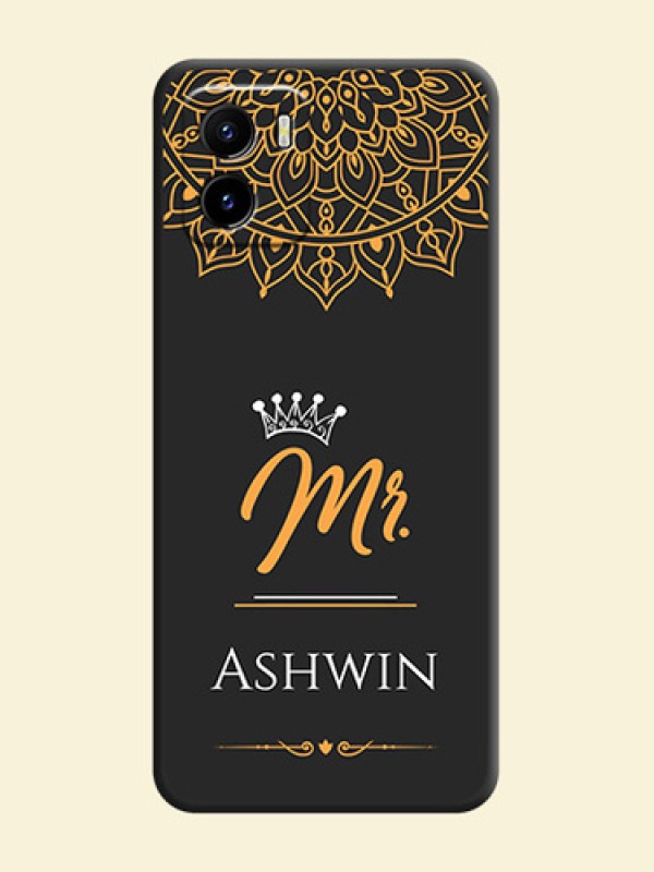 Mr Name with Floral Design  on Personalised Space Black Soft Matte Cases - Vivo Y15c