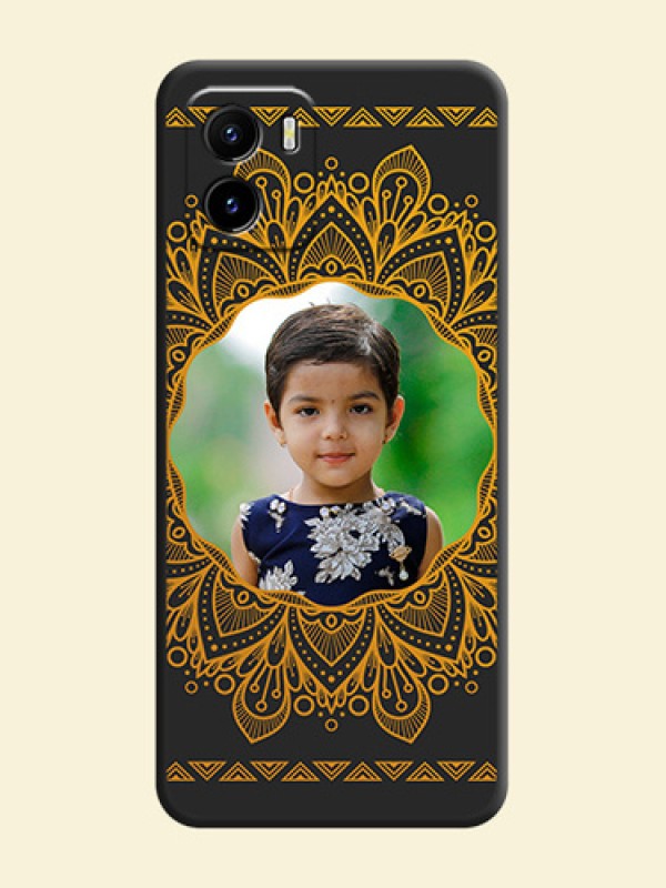 Round Image with Floral Design on Photo on Space Black Soft Matte Mobile Cover - Vivo Y15s