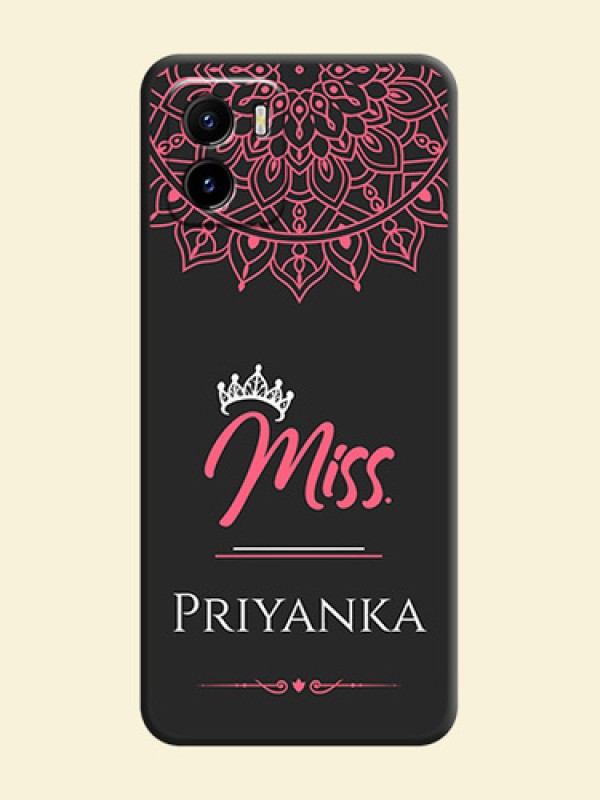 Mrs Name with Floral Design on Space Black Personalized Soft Matte Phone Covers - Vivo Y15s