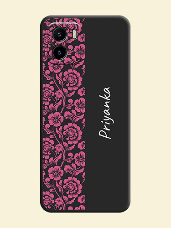 Pink Floral Pattern Design With Custom Text On Space Black Personalized Soft Matte Phone Covers -Vivo Y15S