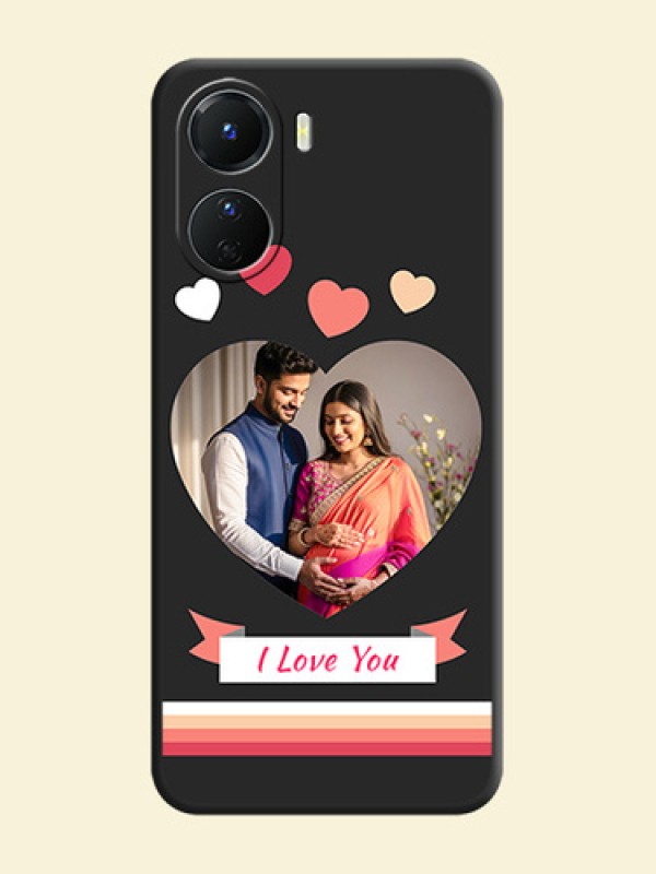 Love Shaped Photo with Colorful Stripes on Personalised Space Black Soft Matte Cases - Vivo Y16