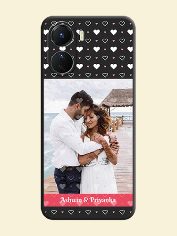 White Color Love Symbols with Text Design on Photo on Space Black Soft Matte Phone Cover - Vivo Y16