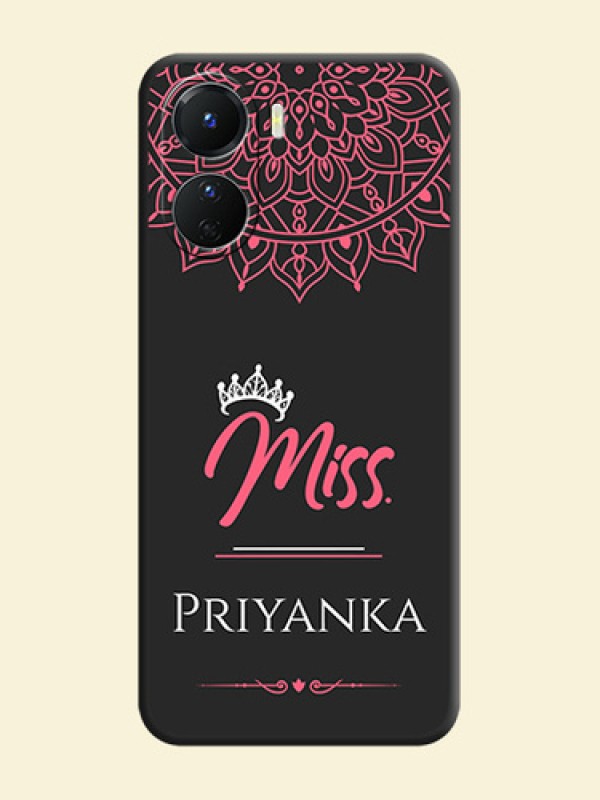 Mrs Name with Floral Design on Space Black Personalized Soft Matte Phone Covers - Vivo Y16