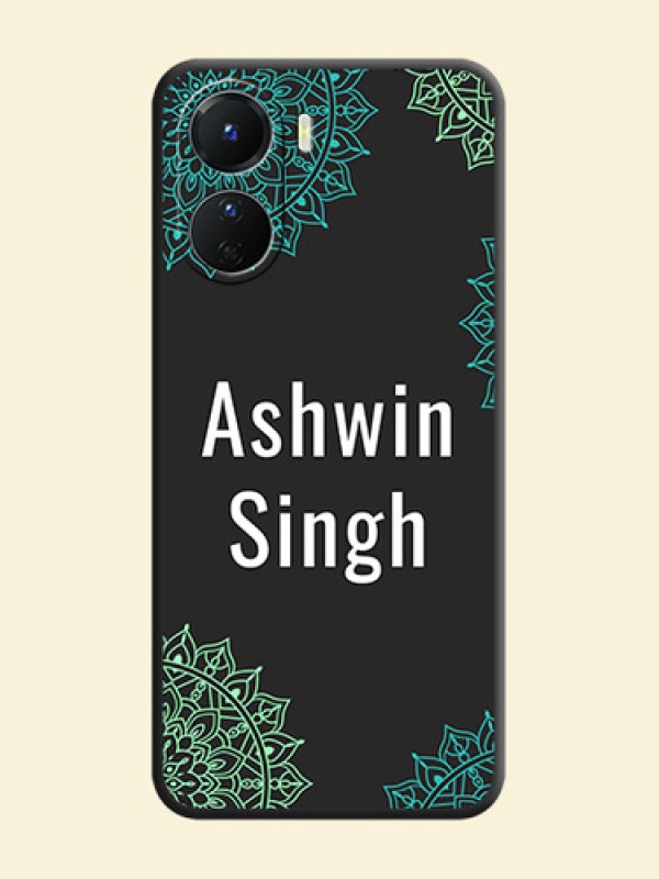 Your Name with Floral Design on Space Black Custom Soft Matte Back Cover - Vivo Y16