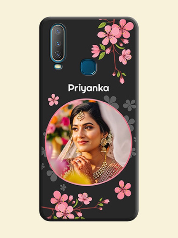Round Image with Pink Color Floral Design - Photo on Space Black Soft Matte Back Cover - Vivo Y17