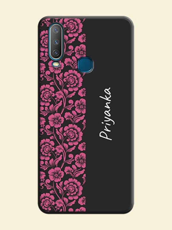 Pink Floral Pattern Design With Custom Text On Space Black Personalized Soft Matte Phone Covers -Vivo Y17