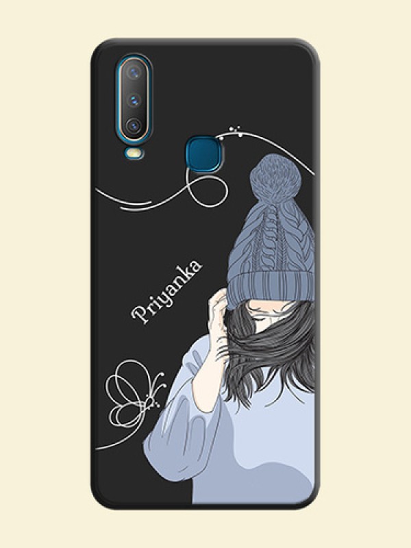 Girl With Blue Winter Outfiit Custom Text Design On Space Black Personalized Soft Matte Phone Covers -Vivo Y17