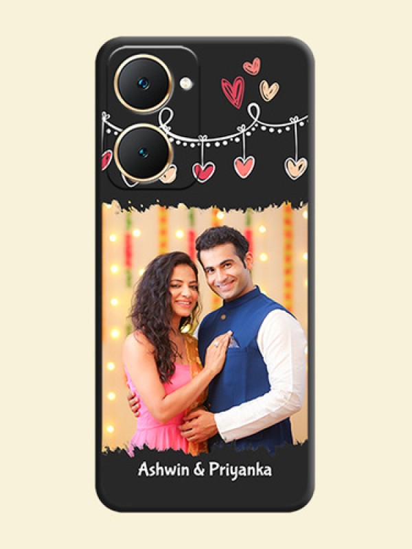 Pink Love Hangings with Name On Space Black Custom Soft Matte Mobile Back Cover - Vivo Y18