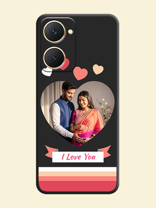 Love Shaped Photo with Colorful Stripes On Space Black Custom Soft Matte Mobile Back Cover - Vivo Y18
