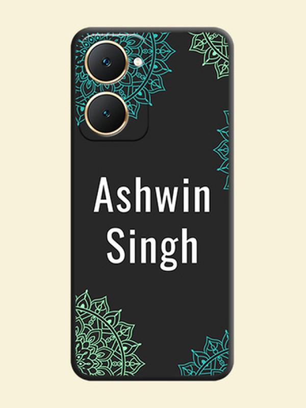 Your Name with Floral Design On Space Black Custom Soft Matte Mobile Back Cover - Vivo Y18
