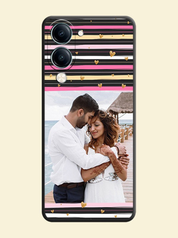 Multicolor Lines and Golden Love Symbols Design on Photo On Space Black Custom Soft Matte Mobile Back Cover - Vivo Y19 5G