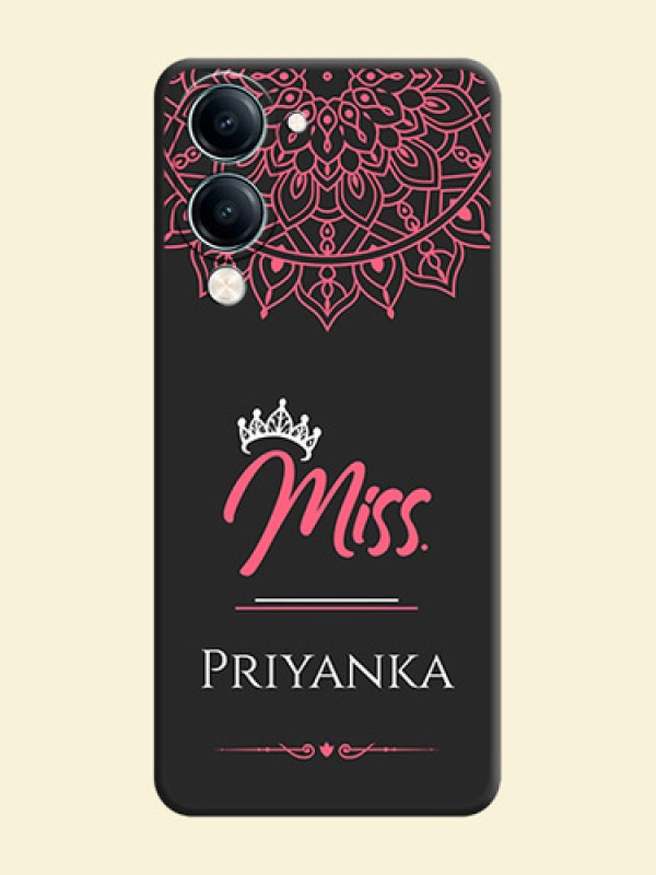 Mrs Name with Floral Design On Space Black Custom Soft Matte Mobile Back Cover - Vivo Y19 5G