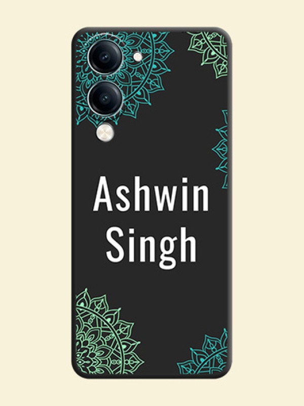 Your Name with Floral Design On Space Black Custom Soft Matte Mobile Back Cover - Vivo Y19 5G