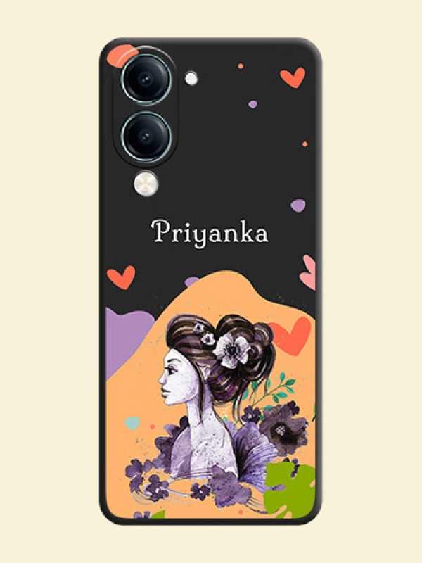 Namecase For Her With Fancy Lady Image On Space Black Custom Soft Matte Mobile Back Cover - Vivo Y19 5G