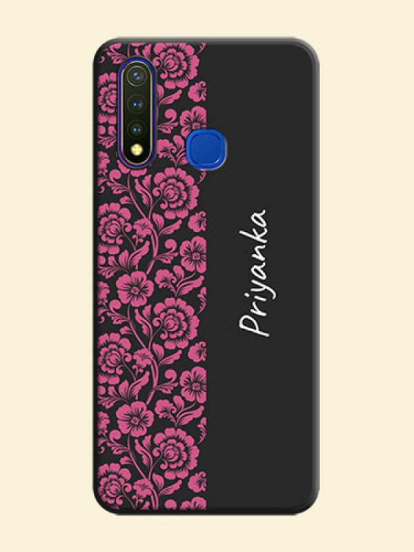 Pink Floral Pattern Design With Custom Text On Space Black Personalized Soft Matte Phone Covers -Vivo Y19