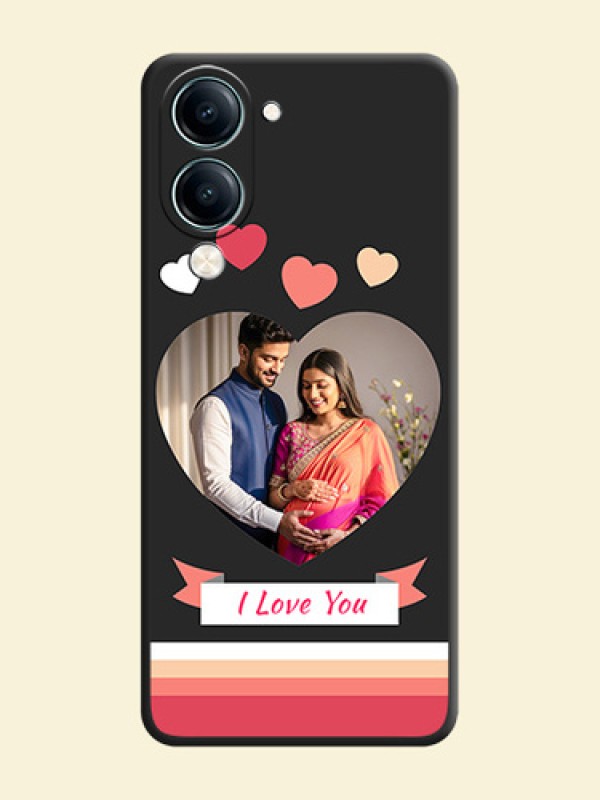 Love Shaped Photo with Colorful Stripes On Space Black Custom Soft Matte Mobile Back Cover - Vivo Y19s