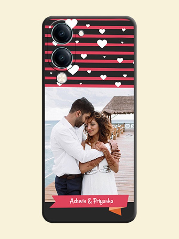White Color Love Symbols with Pink Lines Pattern On Space Black Custom Soft Matte Mobile Back Cover - Vivo Y19s