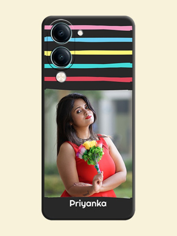 Multicolor Lines with Image On Space Black Custom Soft Matte Mobile Back Cover - Vivo Y19s
