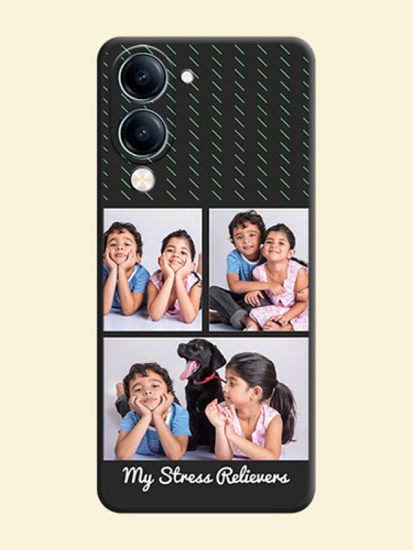 Cross Dotted Pattern with 2 Image Holder On Space Black Custom Soft Matte Mobile Back Cover - Vivo Y19s