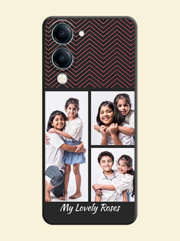 Wave Pattern with 3 Image Holder On Space Black Custom Soft Matte Mobile Back Cover - Vivo Y19s