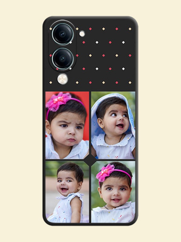 Multicolor Dotted Pattern with 4 Image Holder On Space Black Custom Soft Matte Mobile Back Cover - Vivo Y19s