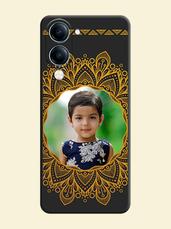 Round Image with Floral Design On Space Black Custom Soft Matte Mobile Back Cover - Vivo Y19s
