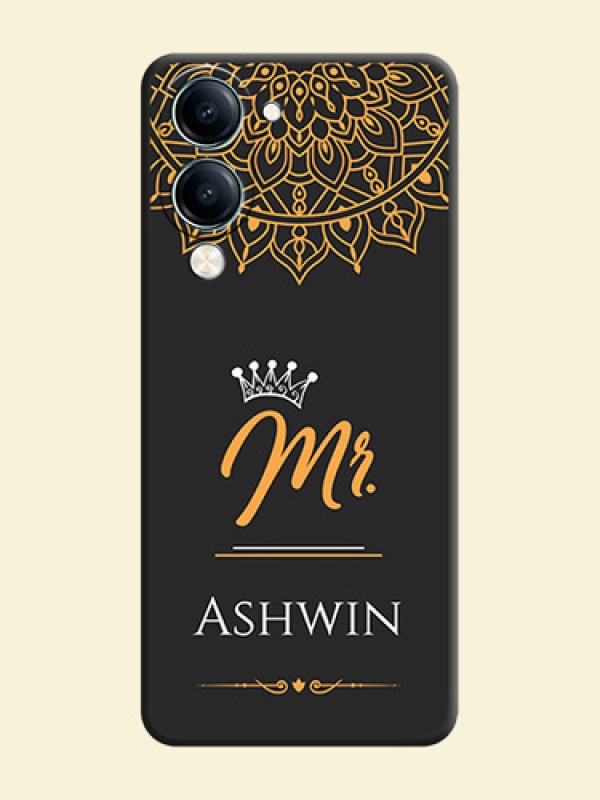 Mr Name with Floral Design On Space Black Custom Soft Matte Mobile Back Cover - Vivo Y19s