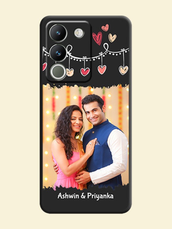 Pink Love Hangings with Name On Space Black Custom Soft Matte Mobile Back Cover - Vivo Y200 5G