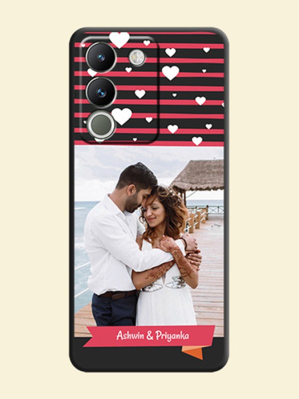 White Color Love Symbols with Pink Lines Pattern On Space Black Custom Soft Matte Mobile Back Cover - Vivo Y200 5G