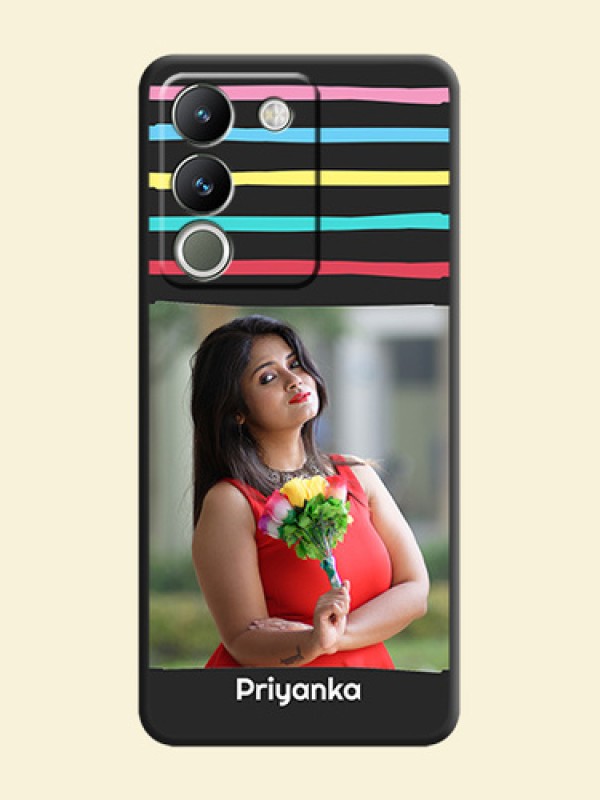 Multicolor Lines with Image On Space Black Custom Soft Matte Mobile Back Cover - Vivo Y200 5G