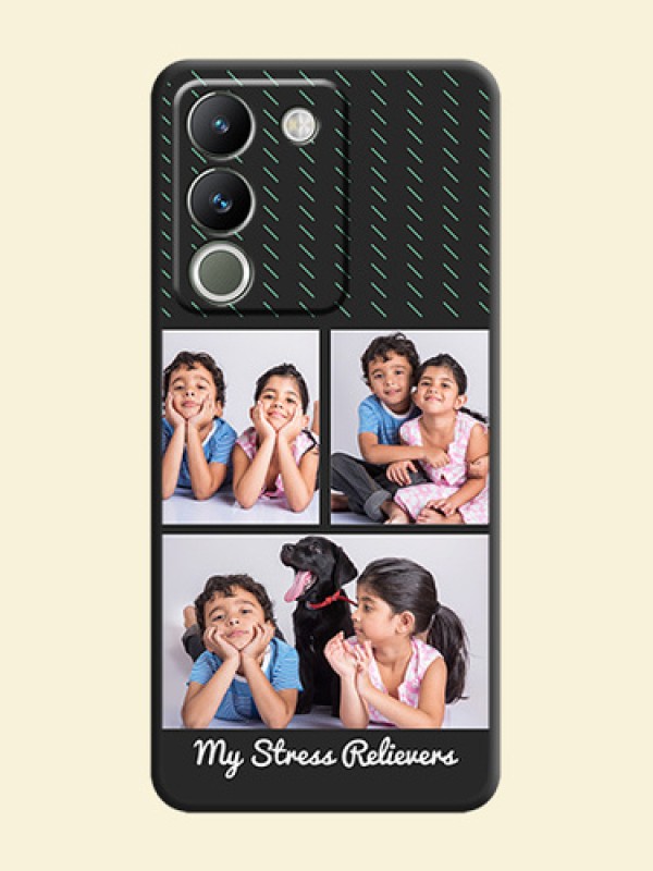 Cross Dotted Pattern with 2 Image Holder On Space Black Custom Soft Matte Mobile Back Cover - Vivo Y200 5G