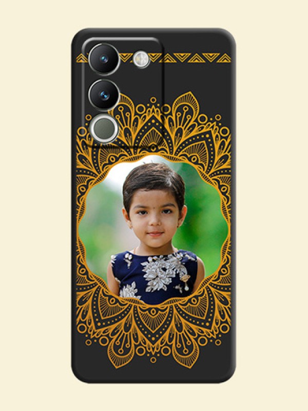 Round Image with Floral Design On Space Black Custom Soft Matte Mobile Back Cover - Vivo Y200 5G