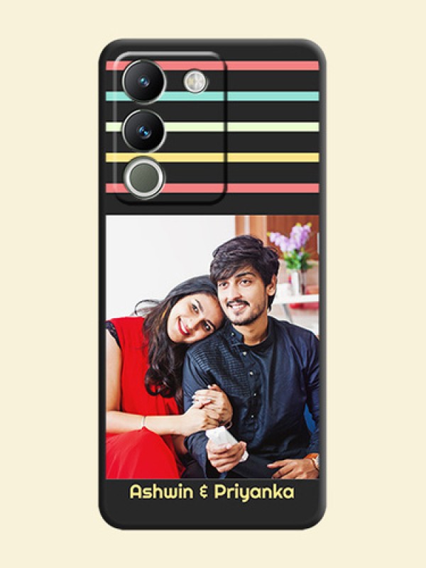 Color Stripes with Photo and Text on Photo  On Space Black Custom Soft Matte Mobile Back Cover - Vivo Y200 5G