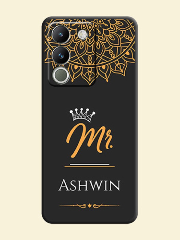 Mr Name with Floral Design On Space Black Custom Soft Matte Mobile Back Cover - Vivo Y200 5G