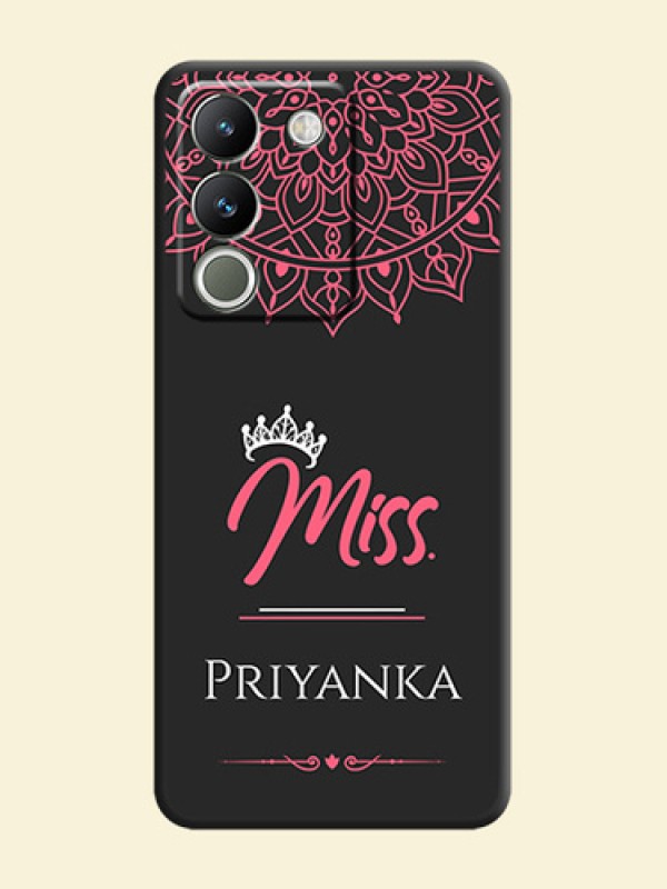 Mrs Name with Floral Design On Space Black Custom Soft Matte Mobile Back Cover - Vivo Y200 5G