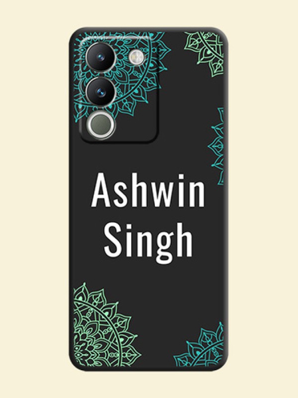 Your Name with Floral Design On Space Black Custom Soft Matte Mobile Back Cover - Vivo Y200 5G