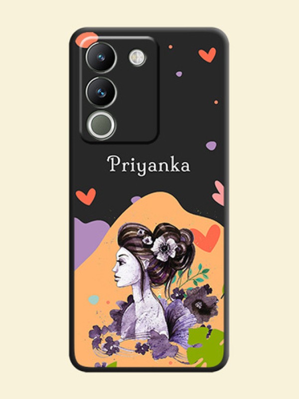 Namecase For Her With Fancy Lady Image On Space Black Custom Soft Matte Mobile Back Cover - Vivo Y200 5G
