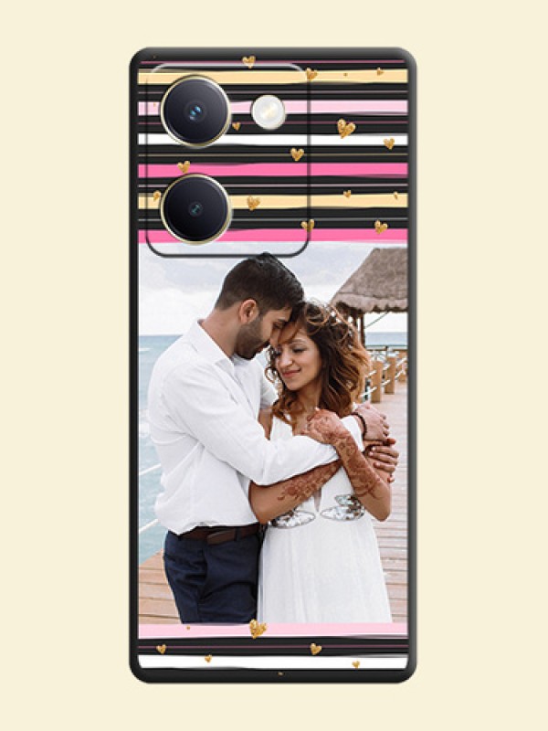 Multicolor Lines and Golden Love Symbols Design on Photo On Space Black Custom Soft Matte Mobile Back Cover - Vivo Y200 Pro 5G