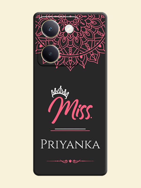 Mrs Name with Floral Design On Space Black Custom Soft Matte Mobile Back Cover - Vivo Y200 Pro 5G